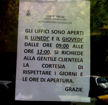 LA GENTILE CLIENTELA DEL COMUNE DI VITTORIA NON INSISTA