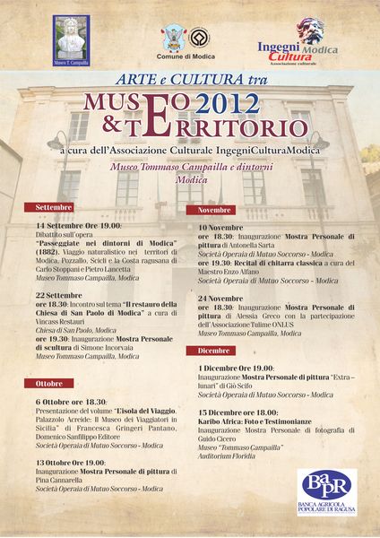DA VENERDI FINO ALLA SECONDA DECADE DI DICEMBRE A MODICA INCONTRI, MOSTRE,  RECITAL