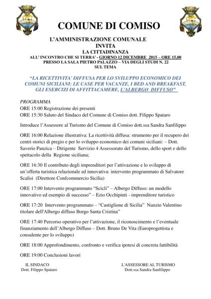 A COMISO UN IMPORTANTE CONVEGNO SUL TEMA DELLA PROGETTAZIONE DI STRUTTURE TURISTICHE