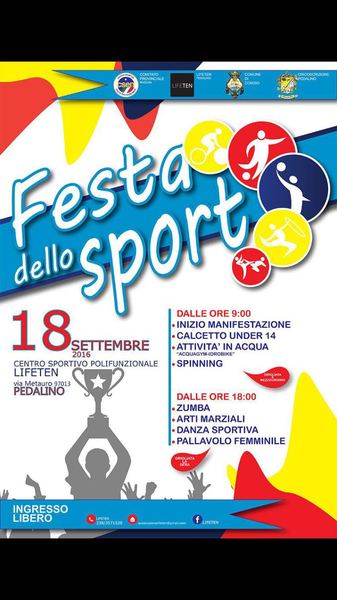 DOMENICA LA FESTA DELLO SPORT DEL CENTRO POLIFUNZIONALE LIFETEN DI PEDALINO