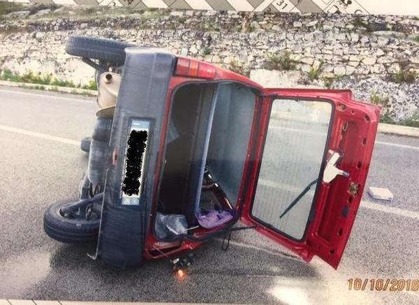 MODICA: AUTO CON DUE PERSONE SI CAPOVOLGE. C’ERA ANCHE UNA BAMBINA