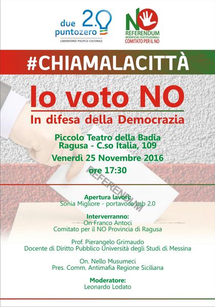 REFERENDUM DEL 4 DICEMBRE, INCONTRO: “IO VOTO NO IN DIFESA DELLA DEMOCRAZIA”