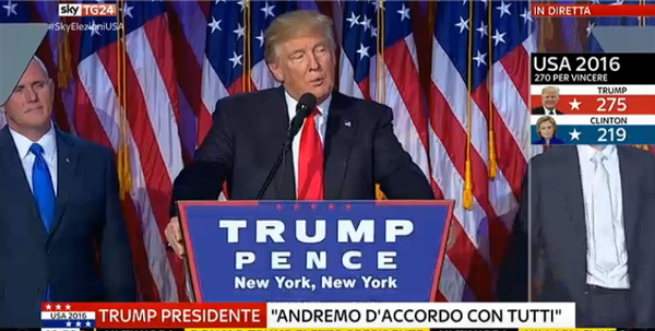 STATI UNITI: VINCE IL REPUBBLICANO TRUMP: “SARO’ IL PRESIDENTE DI TUTTI”