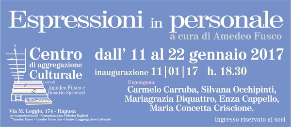 AMEDEO FUSCO INAUGURA “ESPRESSIONI IN… PERSONALE” L’11 GENNAIO AL CENTRO DI AGGREGAZIONE CULTURALE