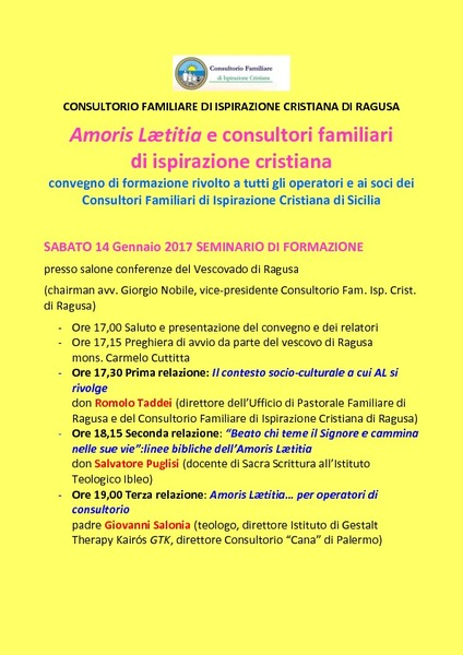 CONVEGNIO DI FORMAZIONE PER OPERATORI DEL SETTORE “DEL PRENDERSI CURA”