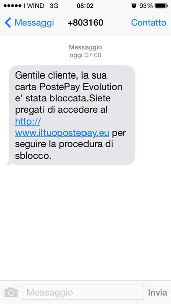SMS TRUFFA, STANOTTE MOLTI RAGUSANI HANNO RICEVUTO IL MESSAGGIO PER LA PROPRIA CARTA POSTEPAY MA E’ FALSO