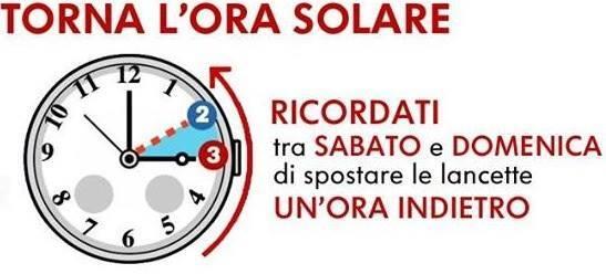 Tra Sabato e domenica torna in vigore l’ora solare. Orologi indietro di un’ora.