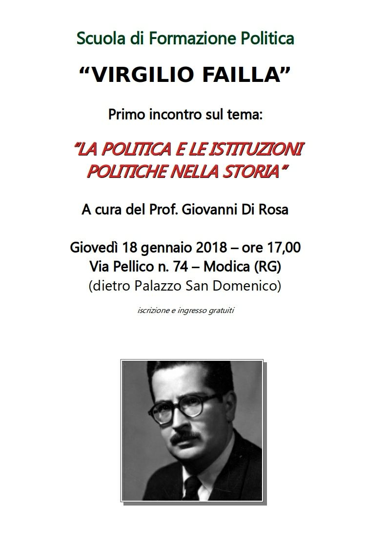 Corso di formazione politica a Modica. La prima lezione giovedi