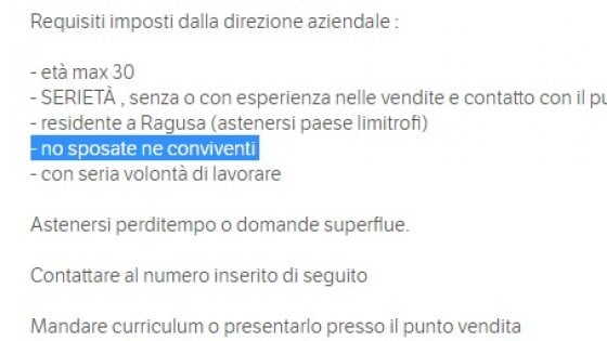 Si scusa la titolare del negozio di caramelle a Ragusa che pubblicò l’annuncio discriminatorio