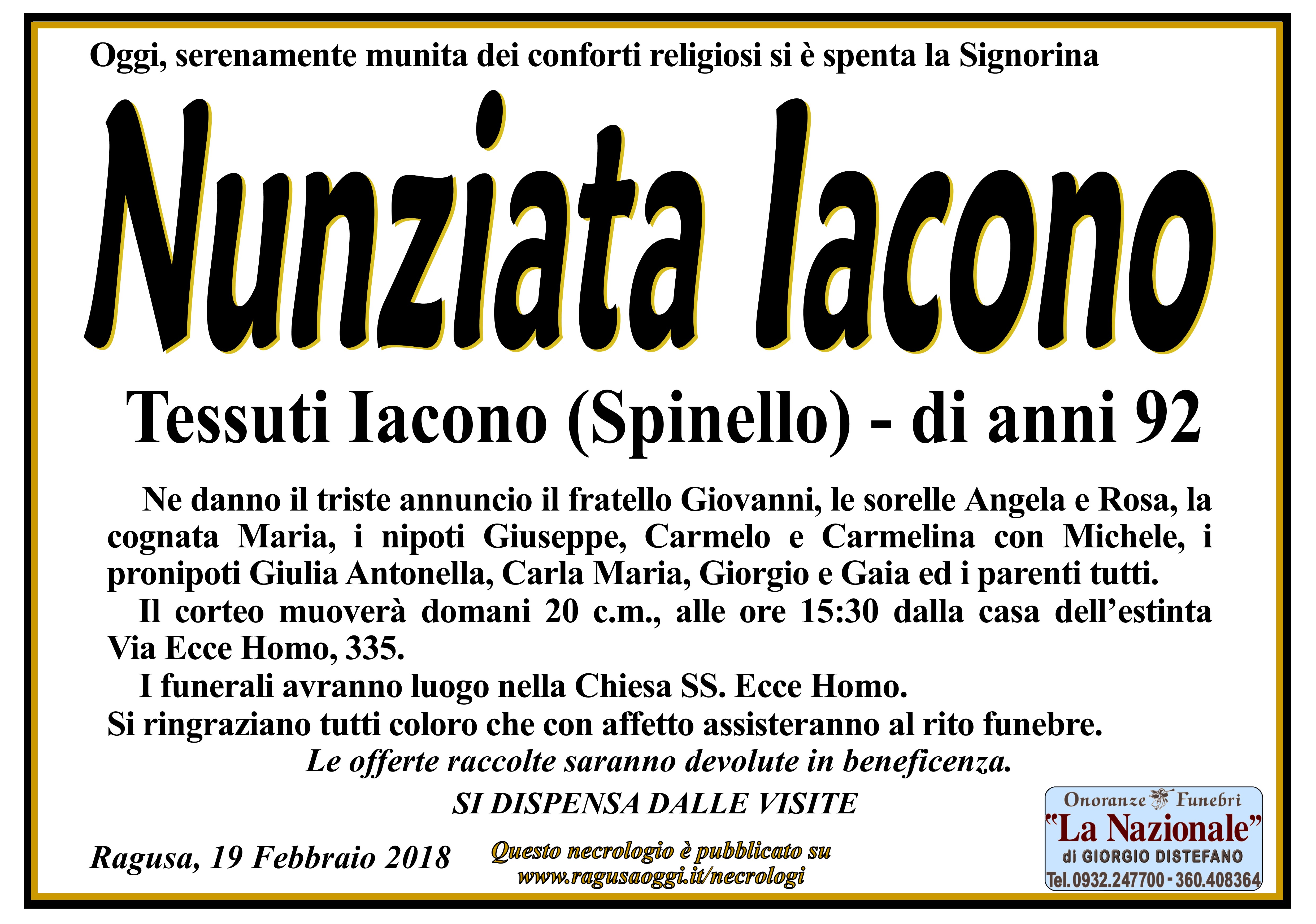 necrologi: Nunziata Iacono