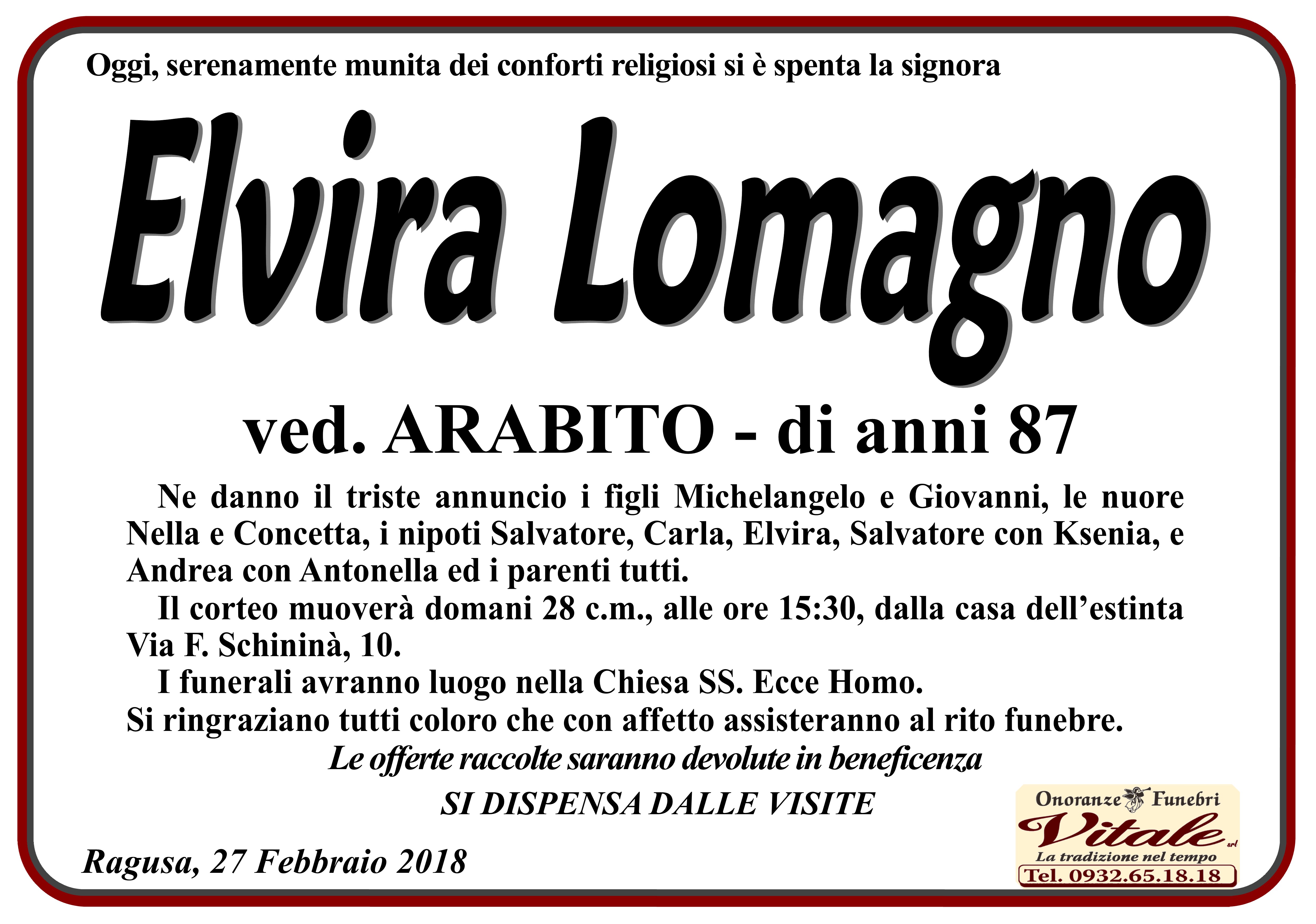 Necrologi: Elvira Lo Magno