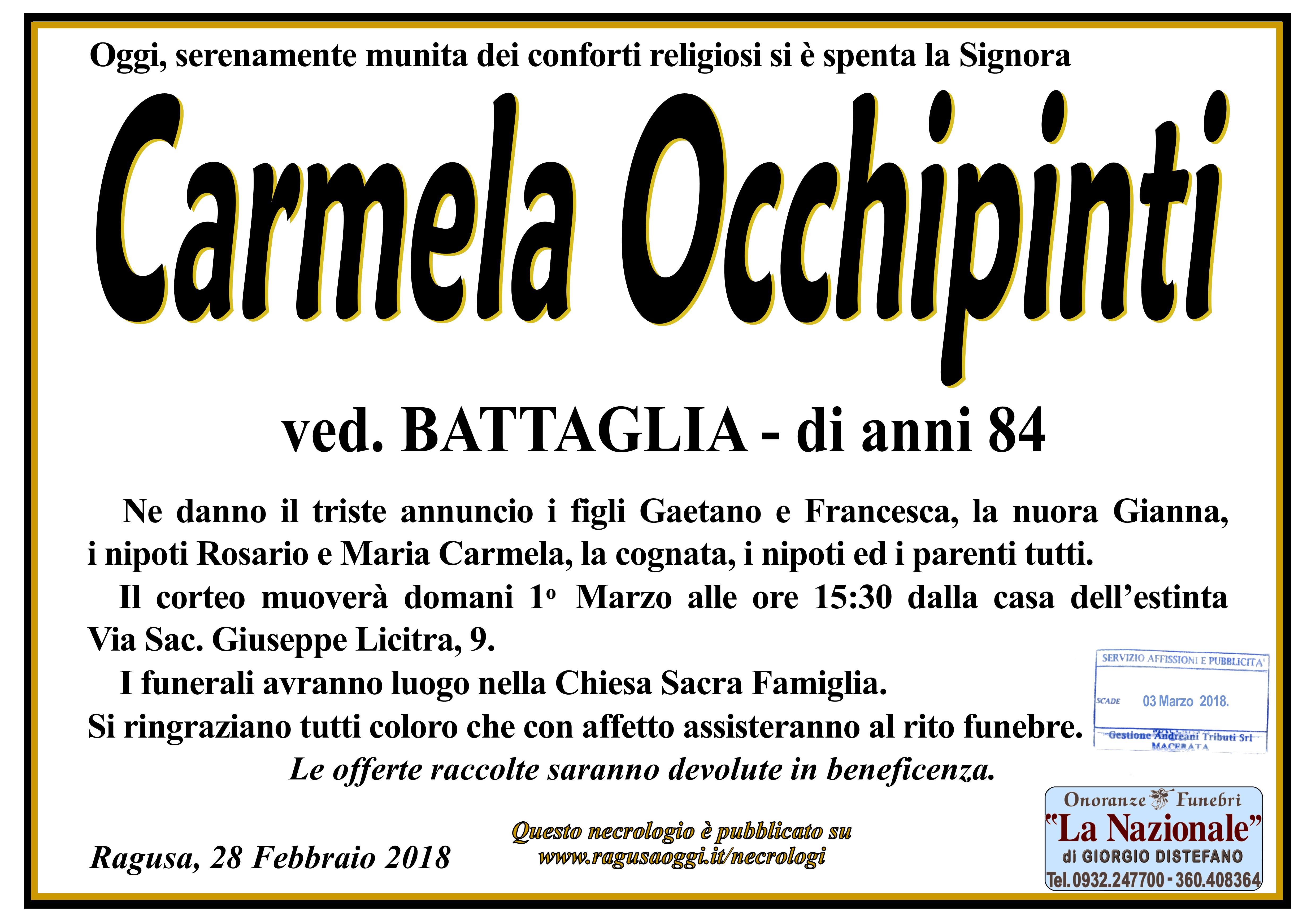 Necrologi: Carmela Occhipinti
