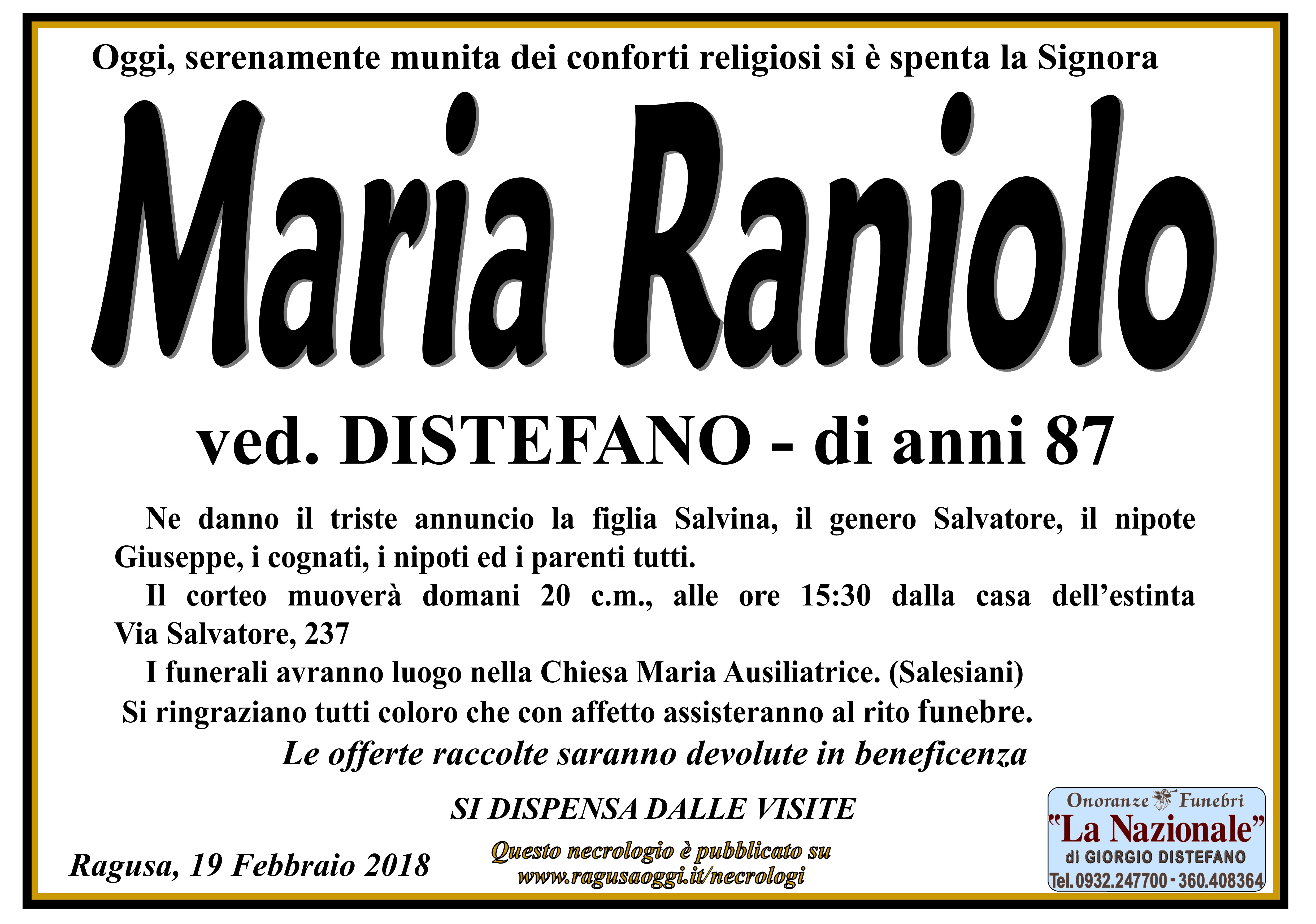 Necrologi: Maria Raniolo