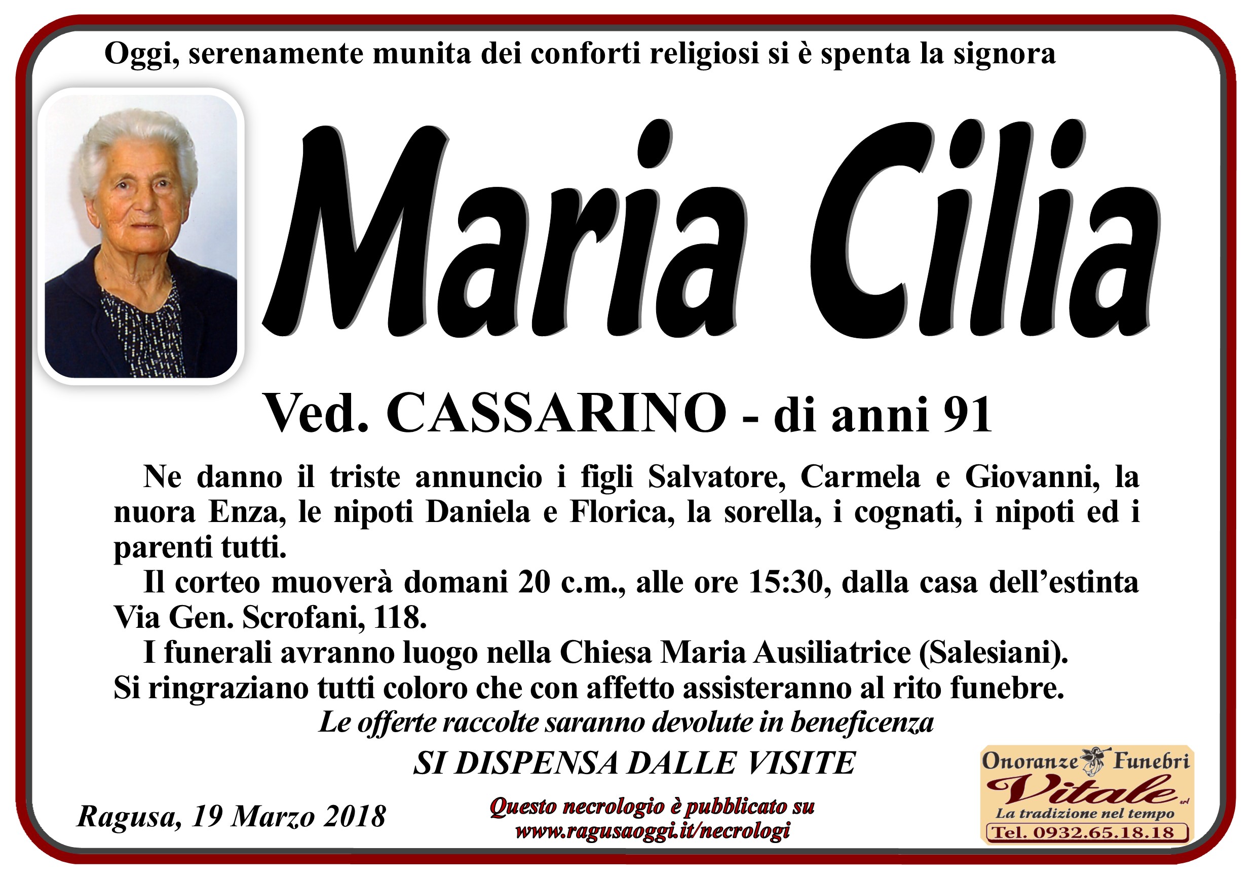 Necrologi: Maria Cilia
