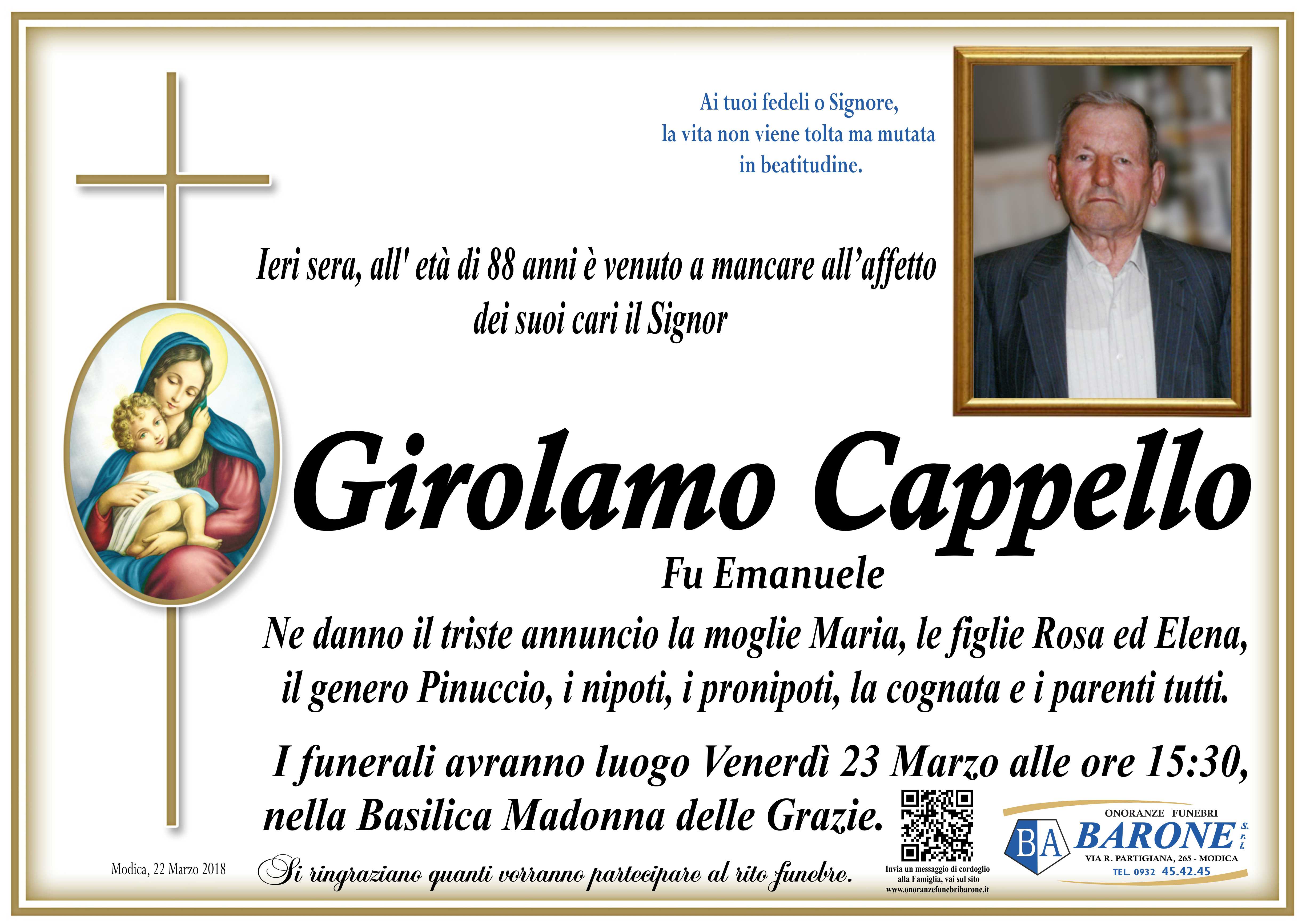 Necrologi: Girolamo Cappello