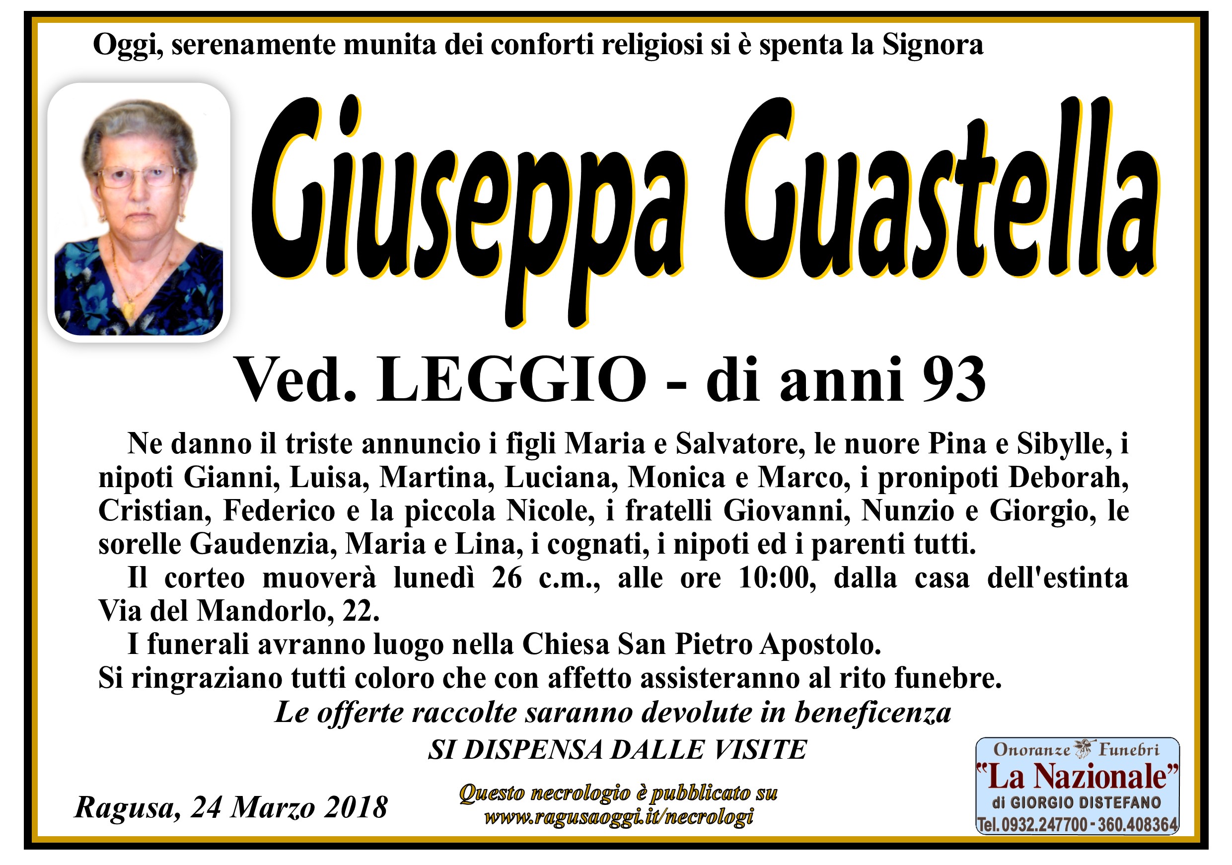 Necrologi: Giuseppa Guastella