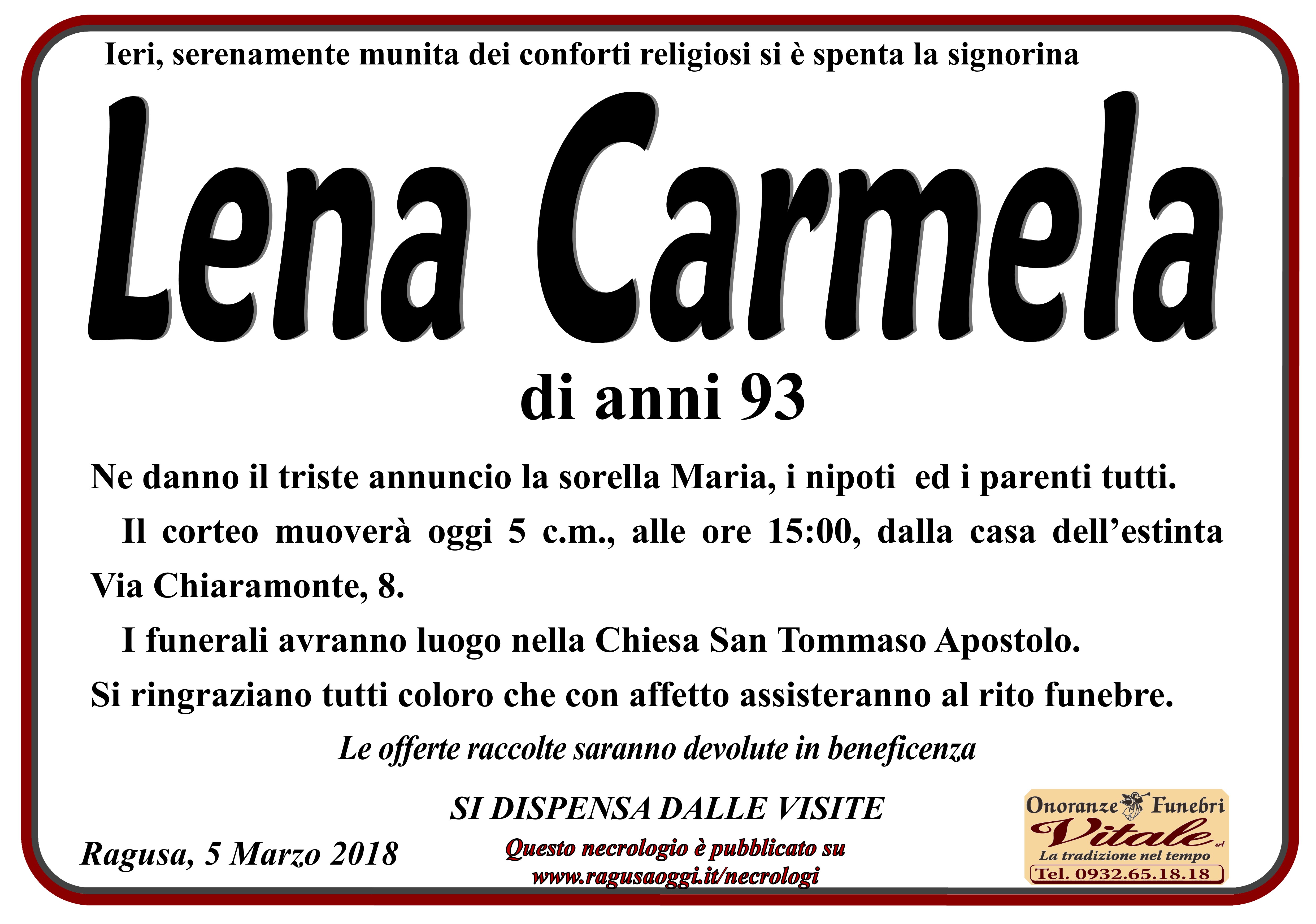 Necrologi: Carmela Lena