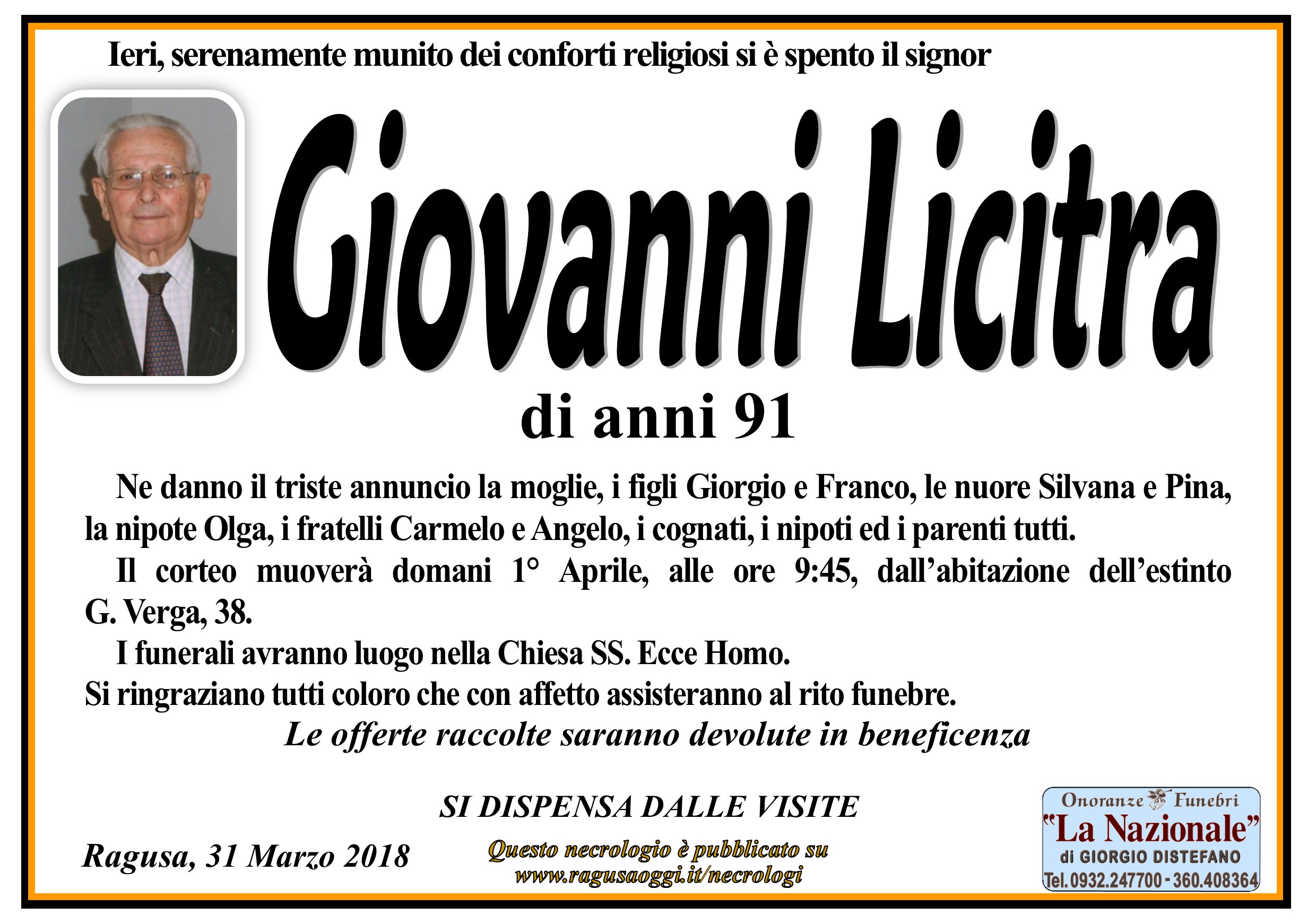 Necrologi: Giovanni Licitra