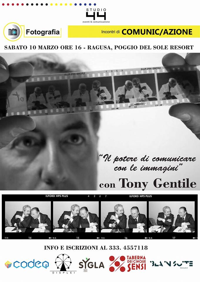 Il fotografo Tony Gentile ospite della terza master class Studio 44. Sabato a Ragusa