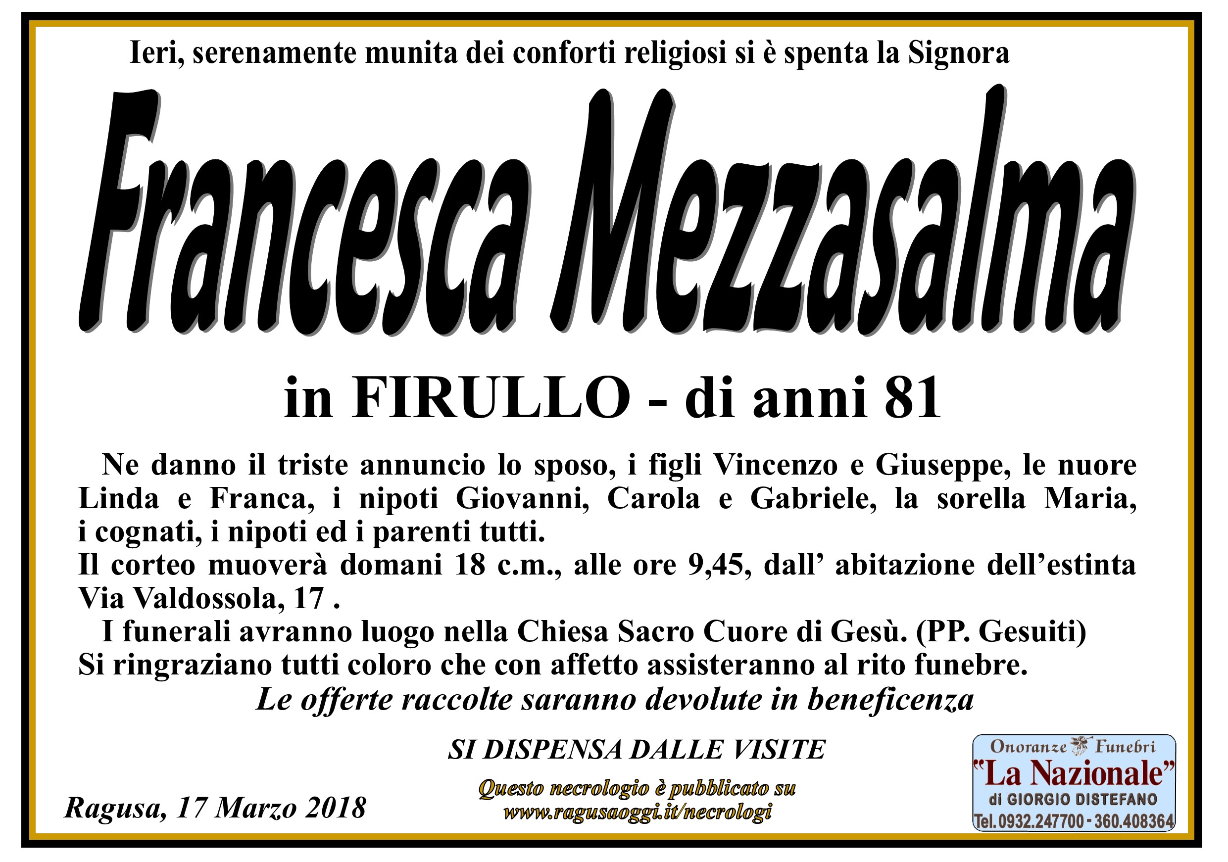 Necrologi: Francesca Mezzasalma