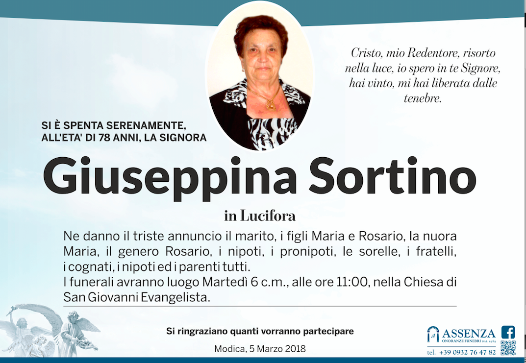 Necrologi: Giuseppina Sortino