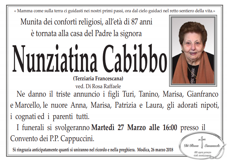 Necrologi: Nunziatina Cabibbo