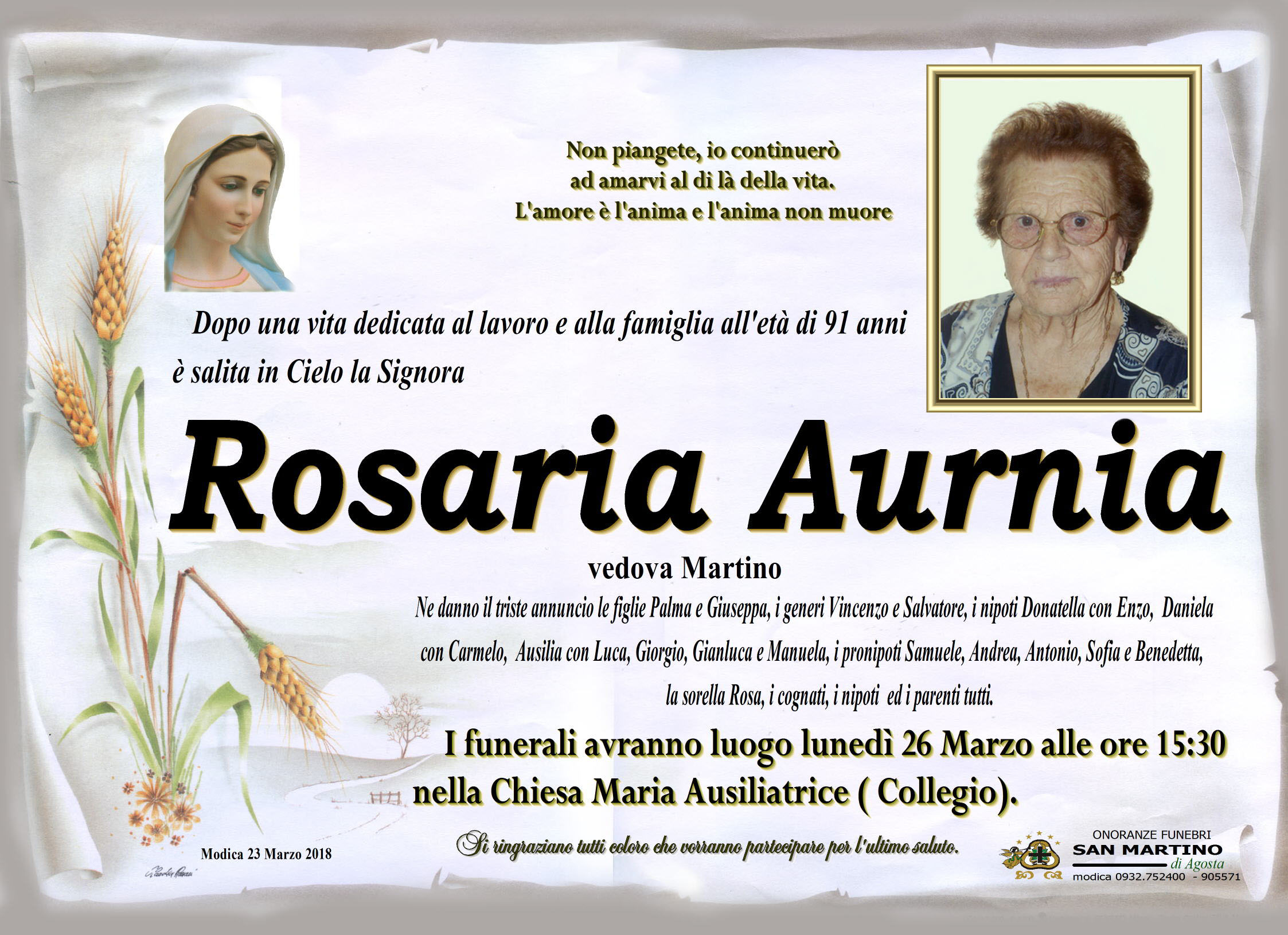 necrologi: Rosaria Aurnia