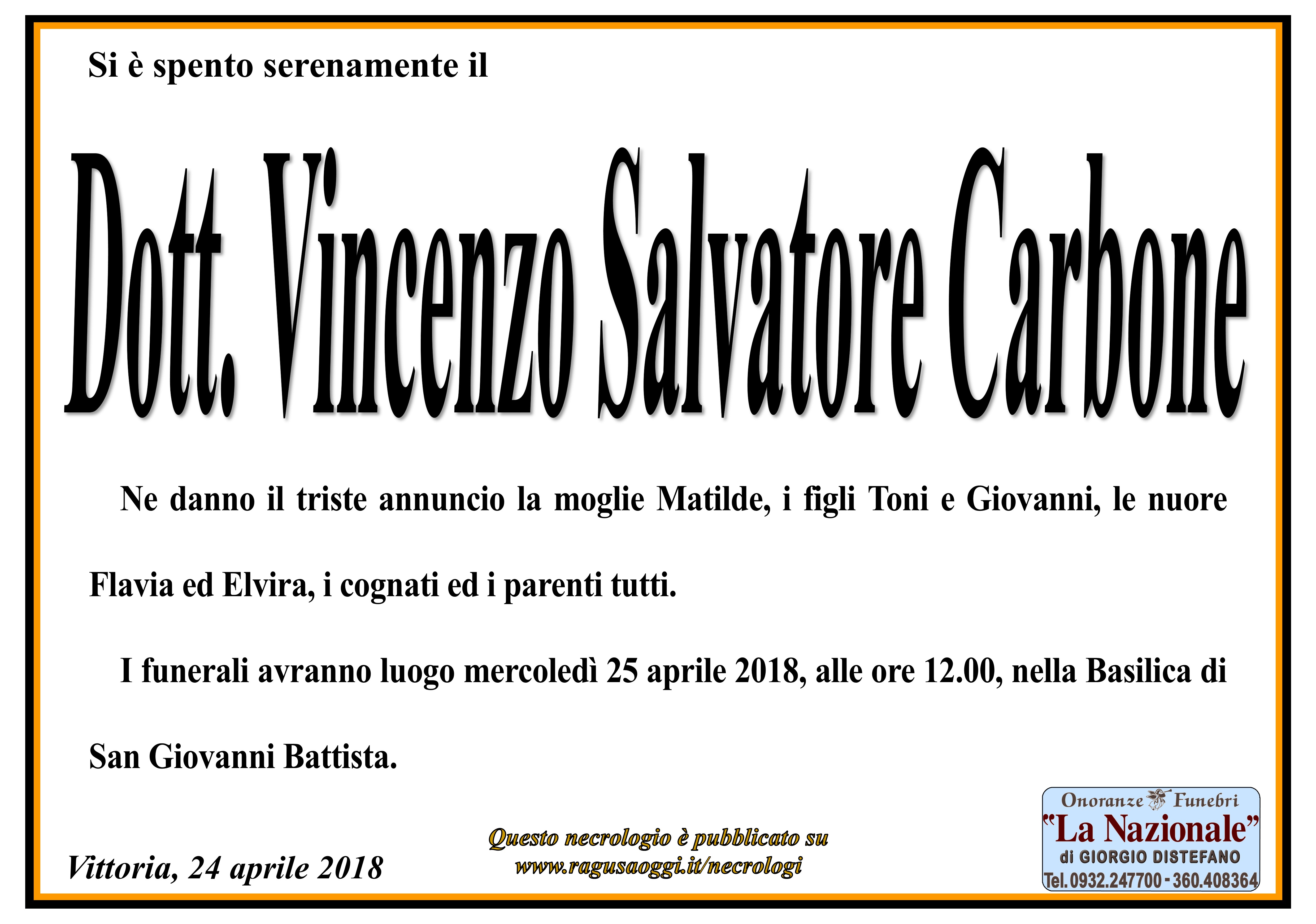 Necrologi: Vincenzo Salvatore Carbone