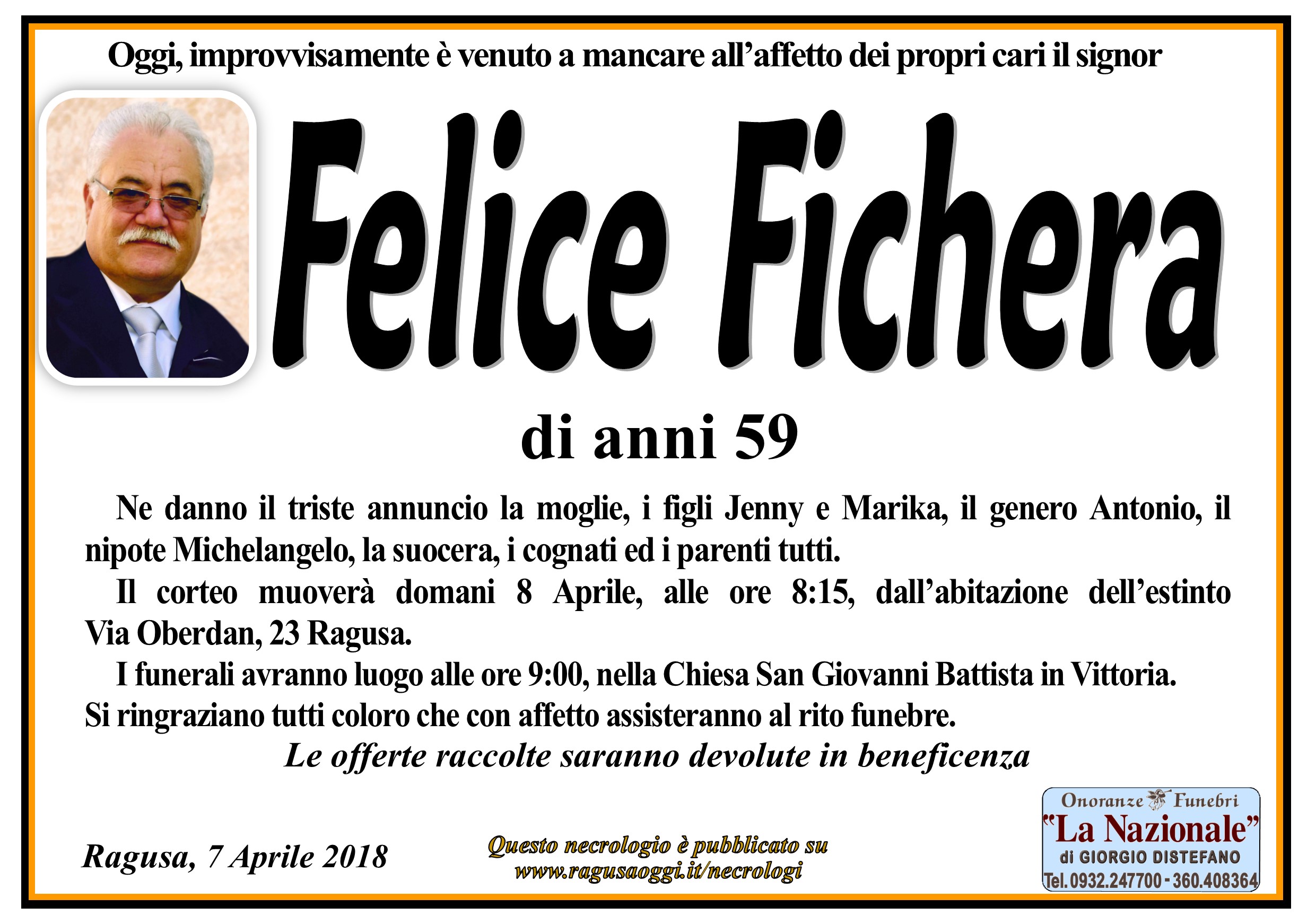 Necrologi Felice Fichera