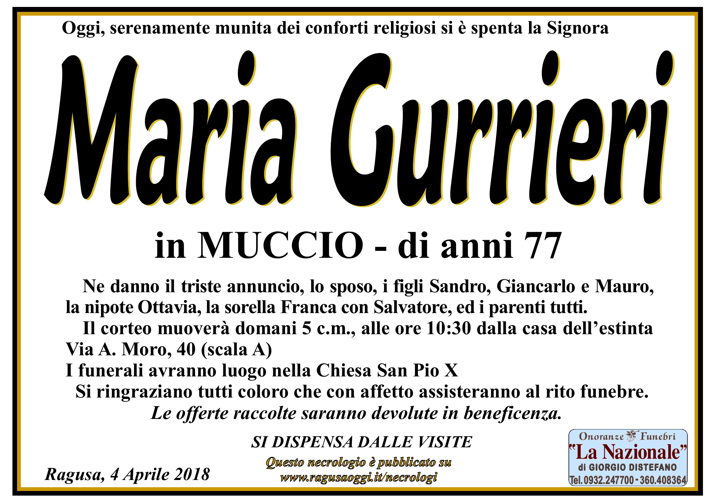 Necrologi: Maria Gurrieri
