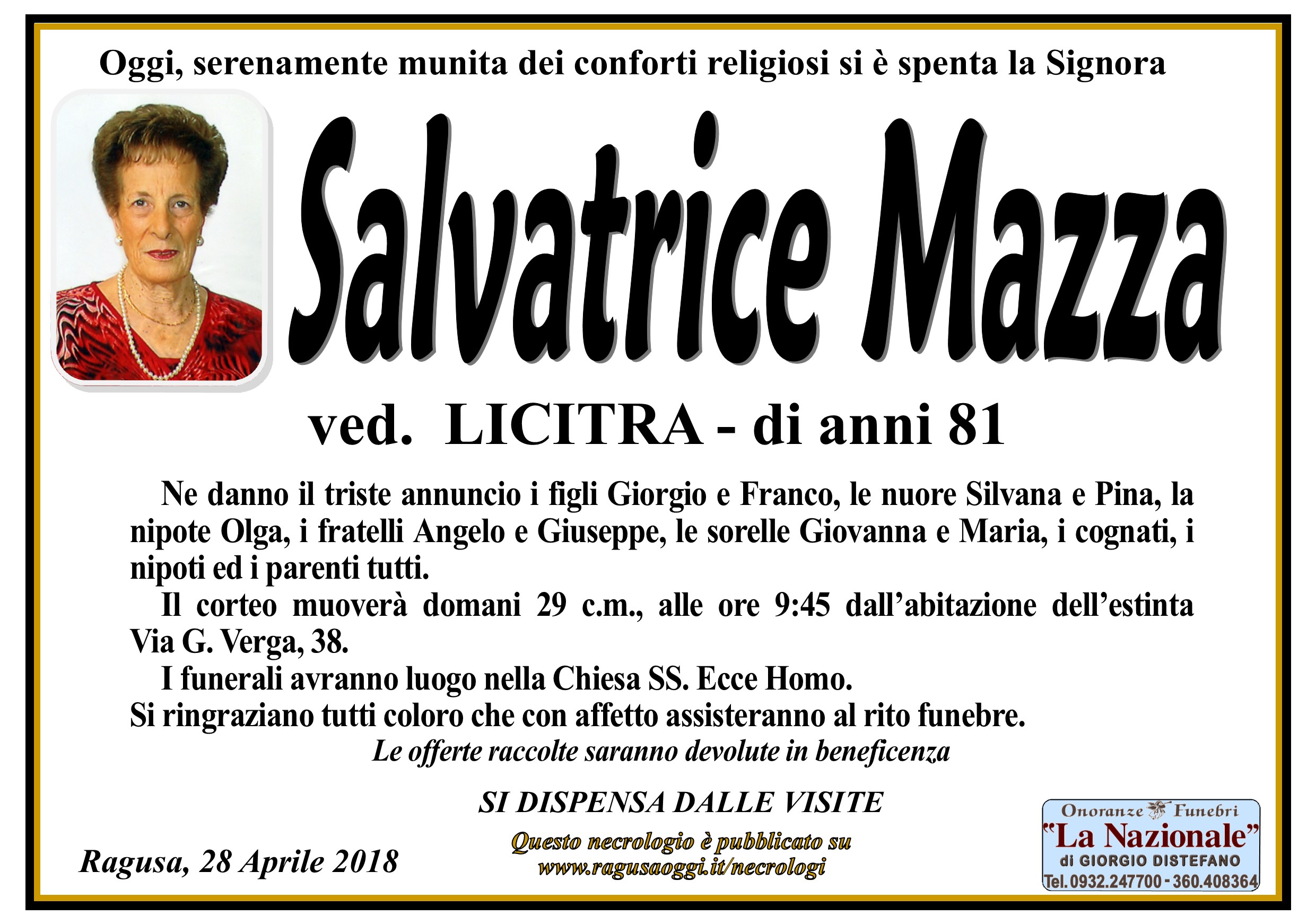 Necrologi: Salvatrice Mazza