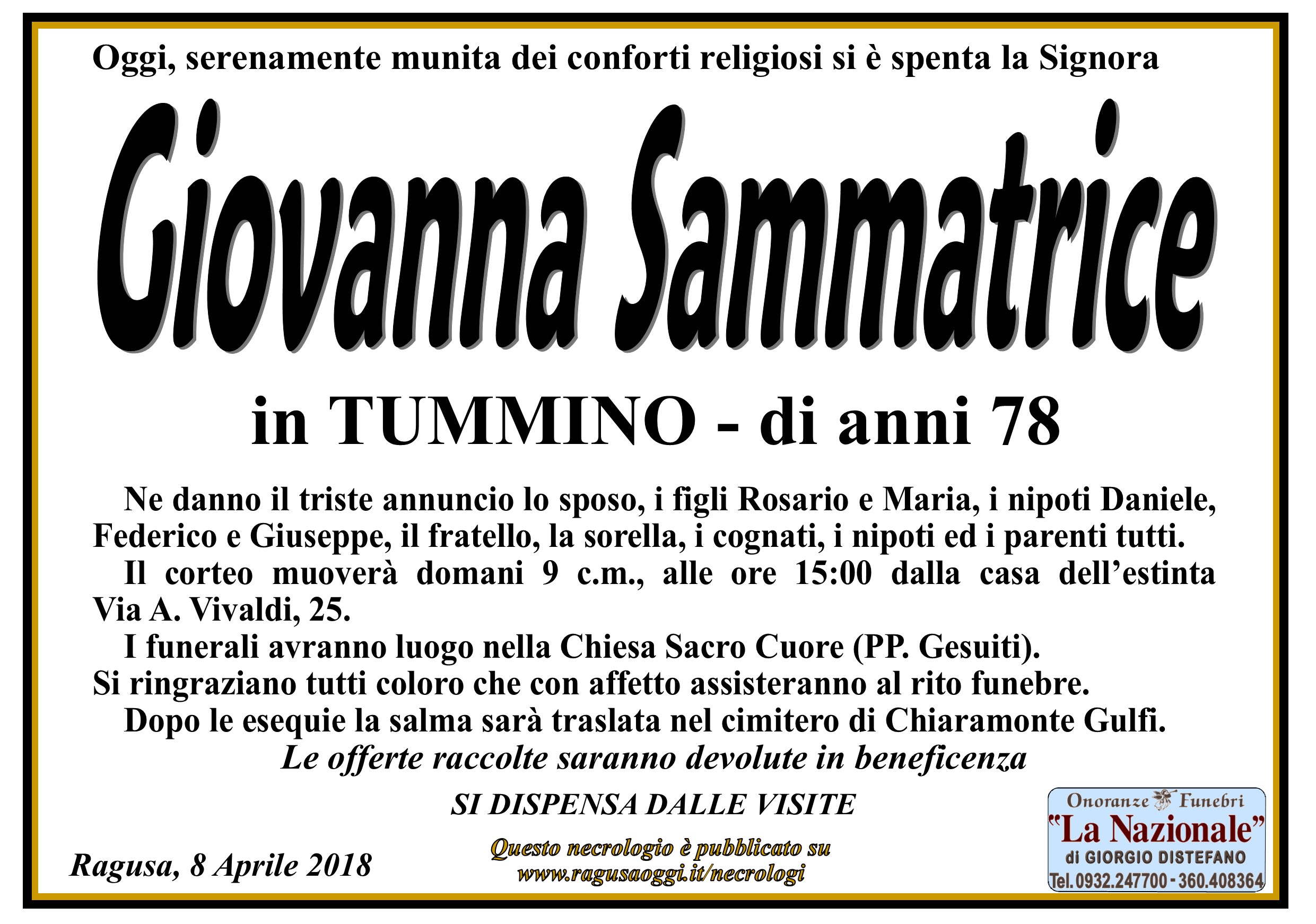 Necrologi: Giovanna Sammatrice