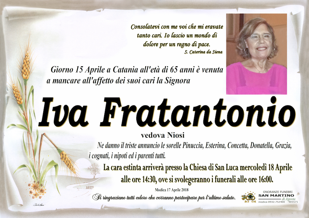 Necrologi Iva Fratantonio