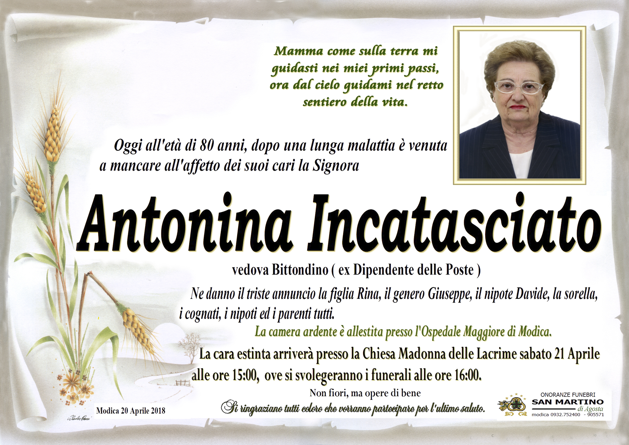 Necrologi: Incatasciato Antonina