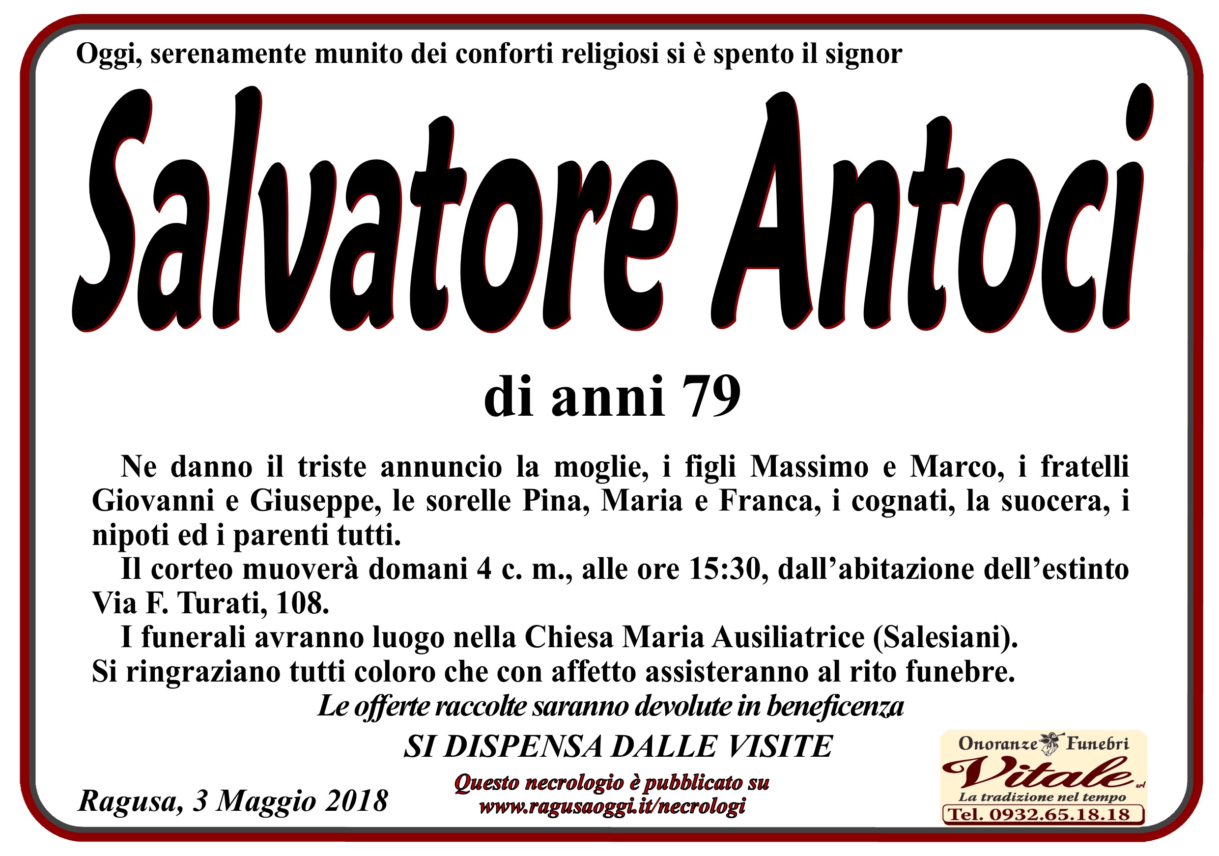 Necrologi Salvatore Antoci