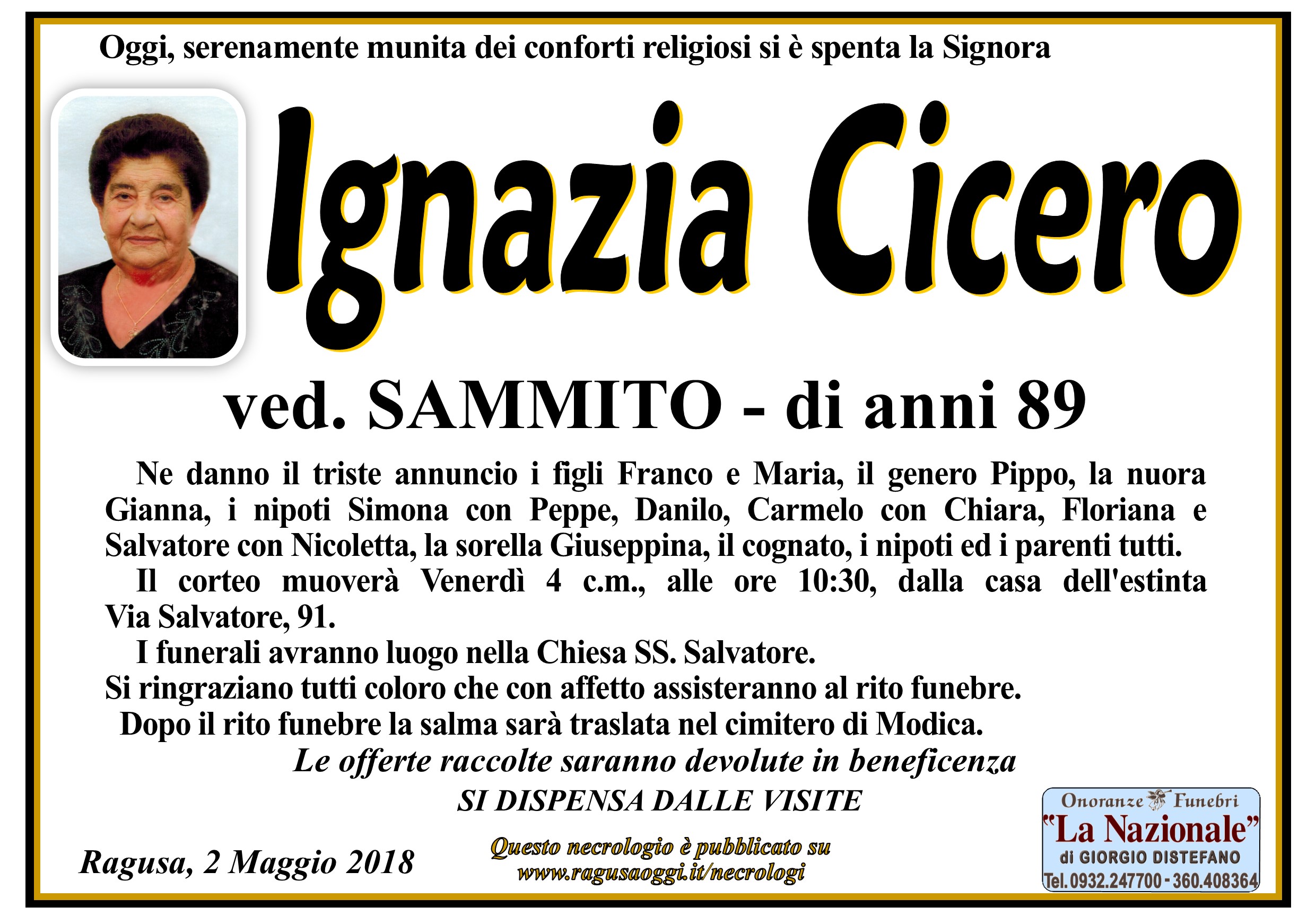 Necrologi: Ignazia Cicero