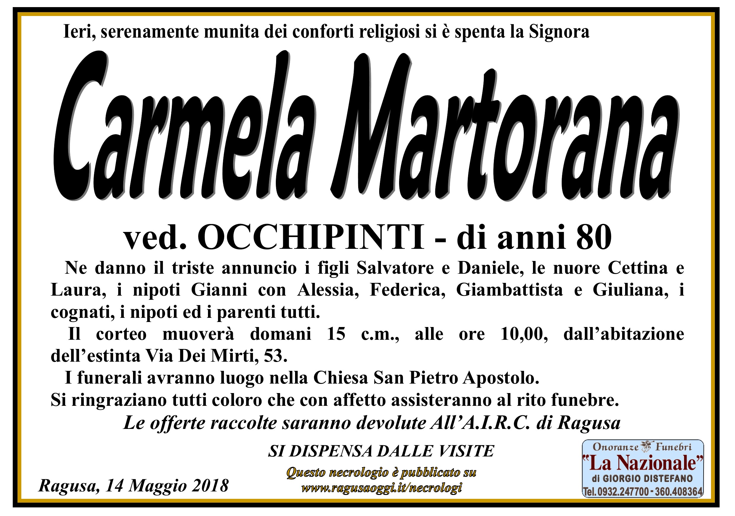 Necrologi: Carmela Martorana
