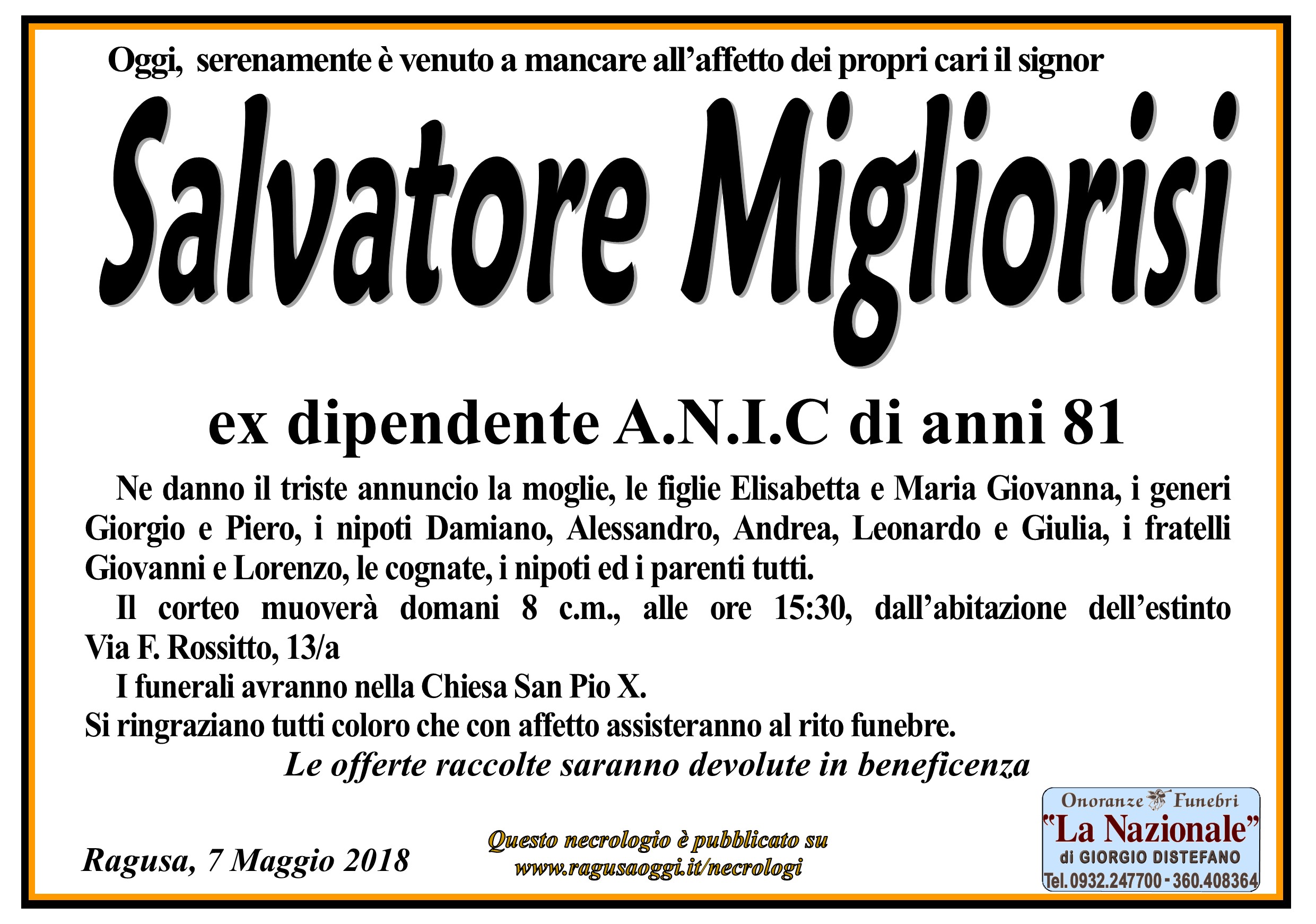 Necrologi: Salvatore Migliorisi