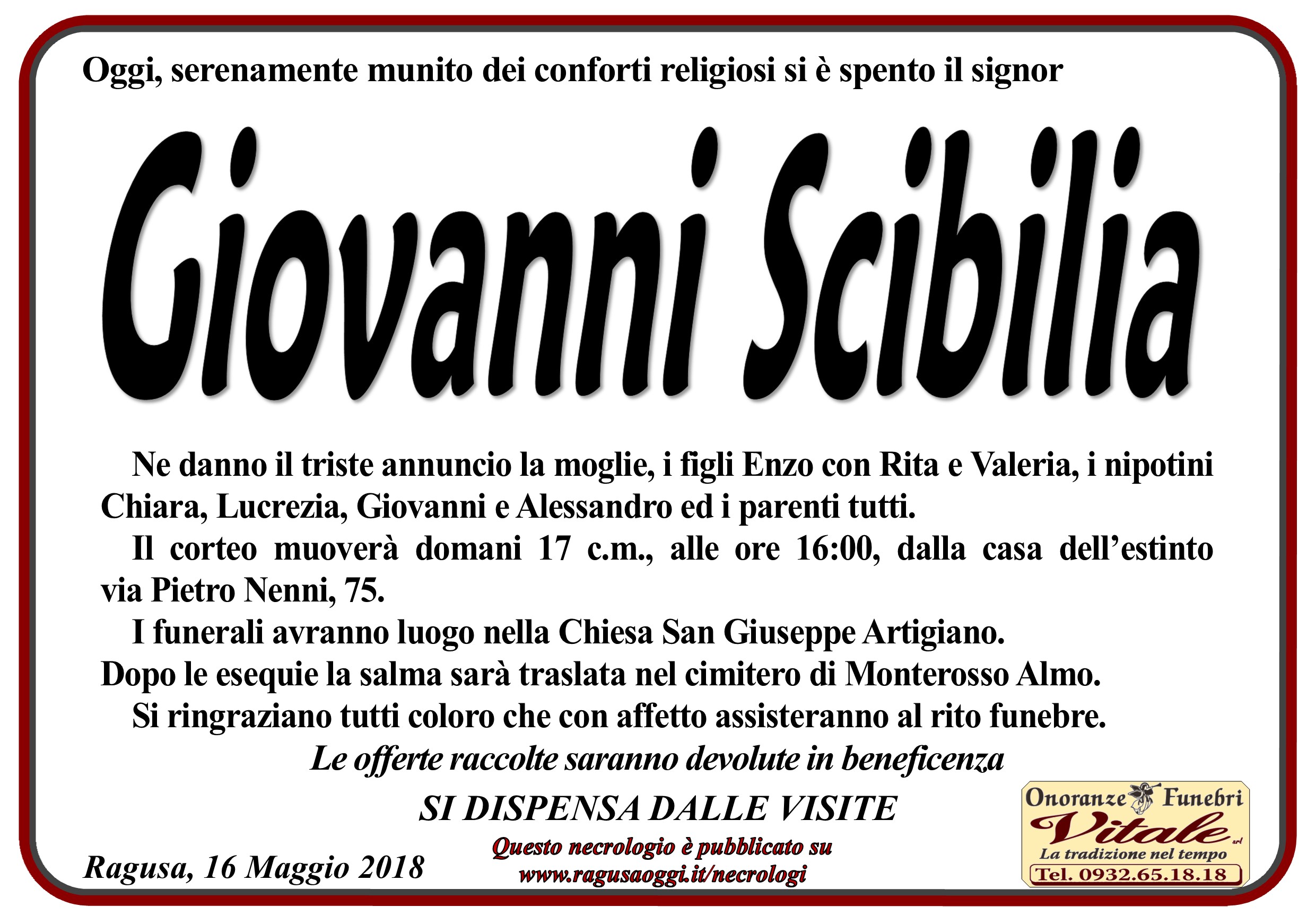 Necrologi: Giovanni Scibilia