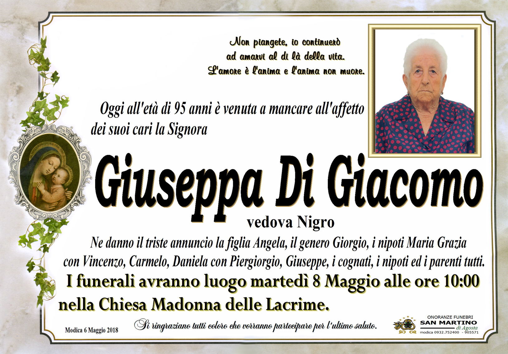 Necrologi: Giuseppa Di Giacomo