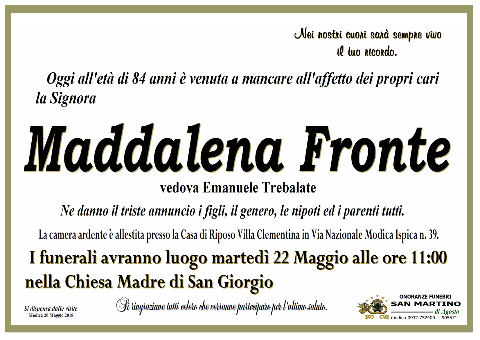 Necrologi: Maddalena Fronte