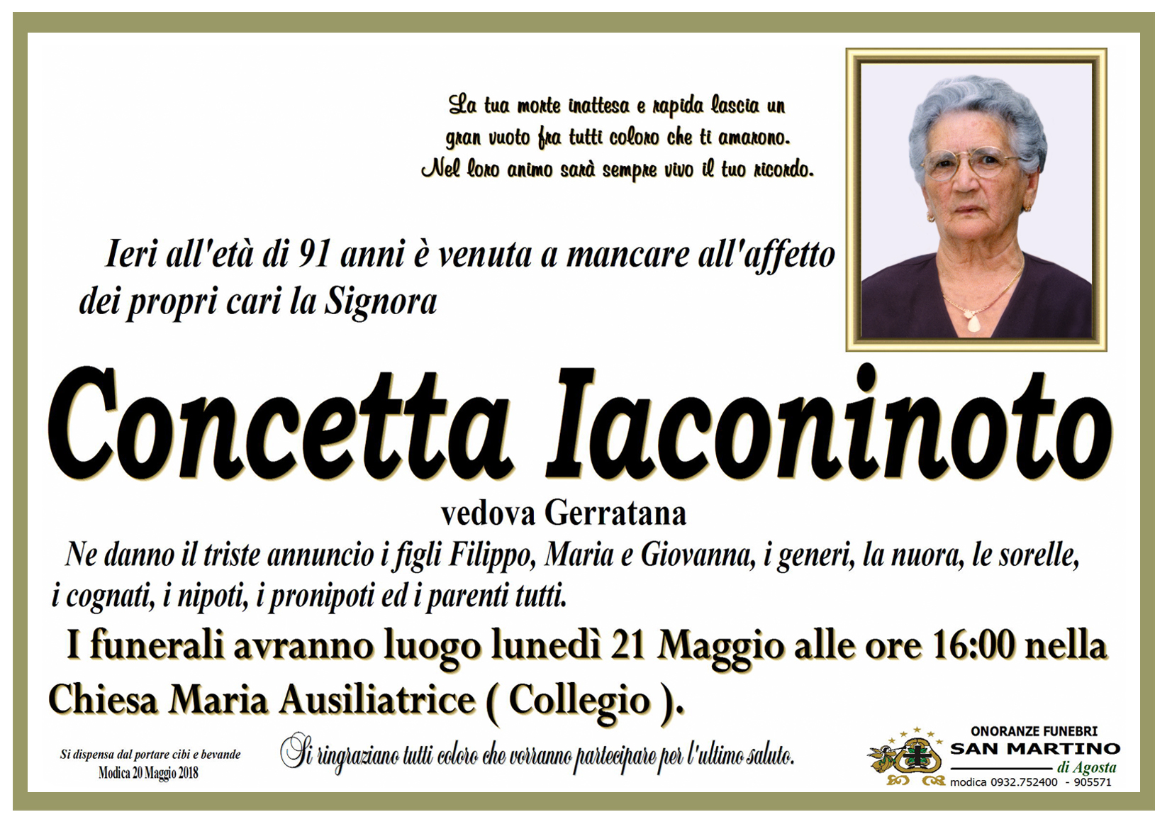 Necrologi: Concetta Iaconinoto