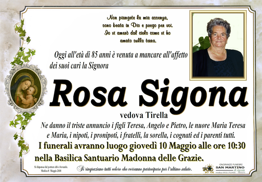 Necrologi: Rosa Sigona