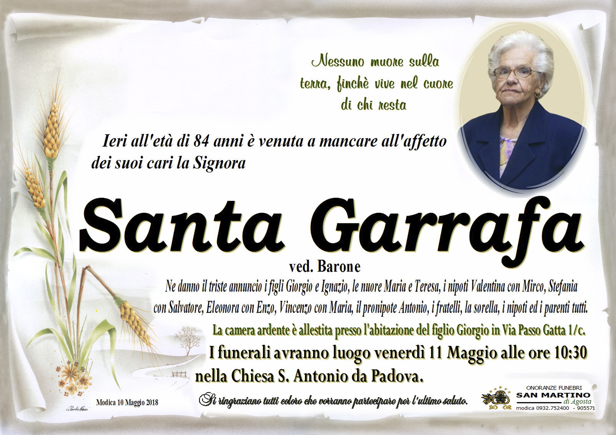 – Necrologi: Santa Garrafa