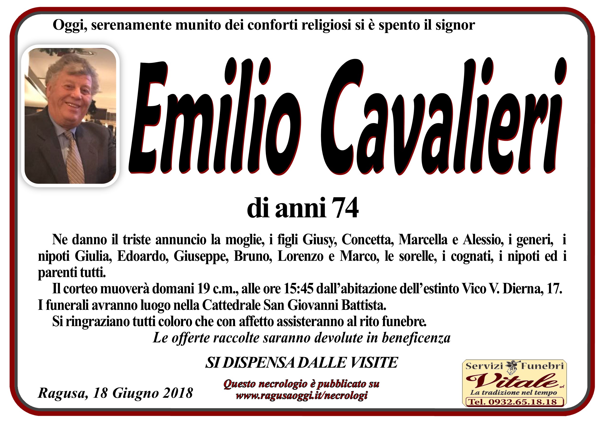 Necrologi: Emilio Cavalieri