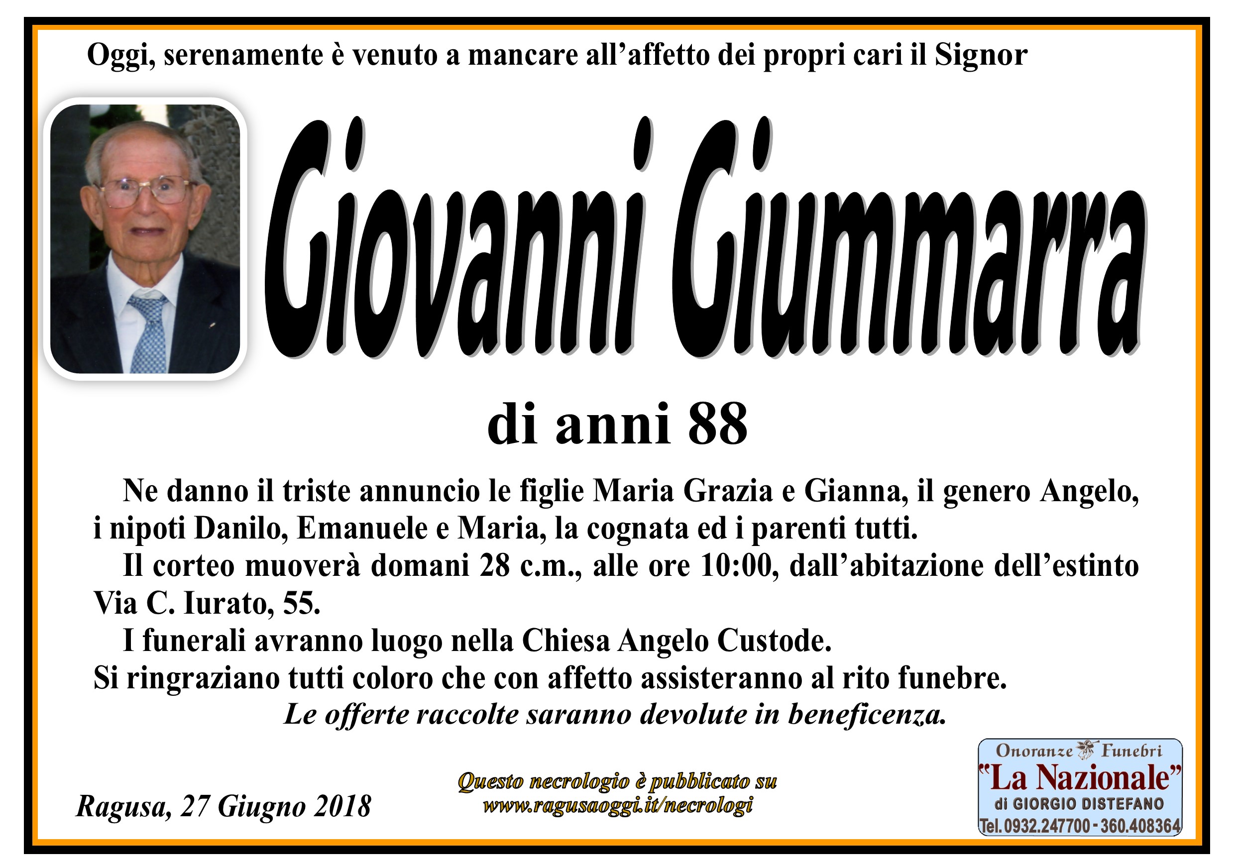 Necrologi: Giummarra Giovanni