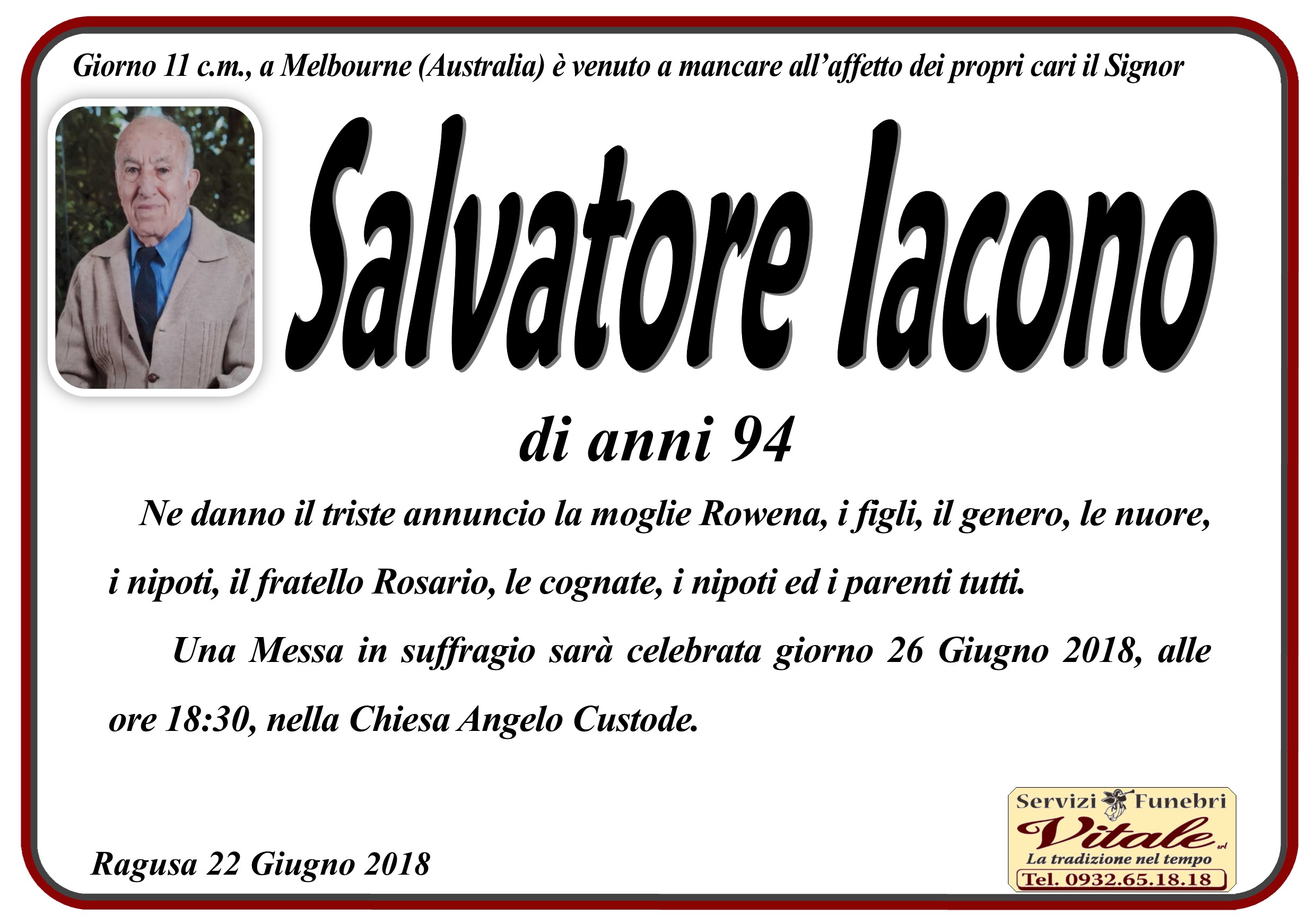 Necrologi: Salvatore Iacono