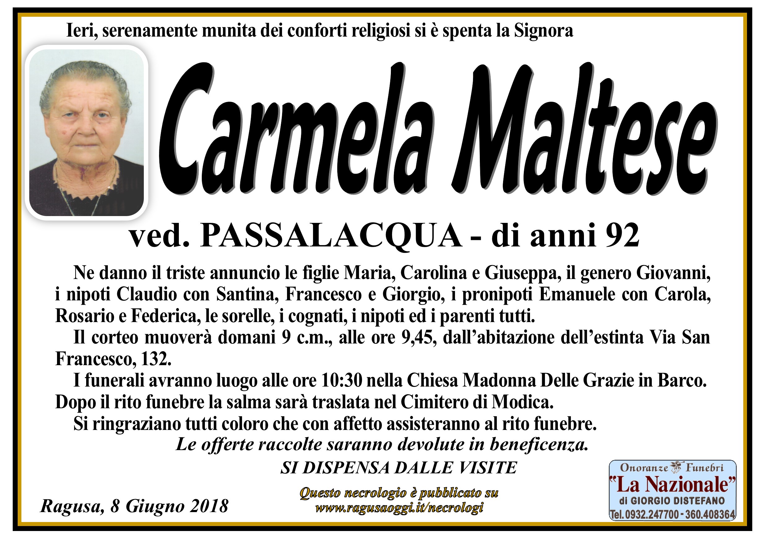 Necrologi: Carmela Maltese