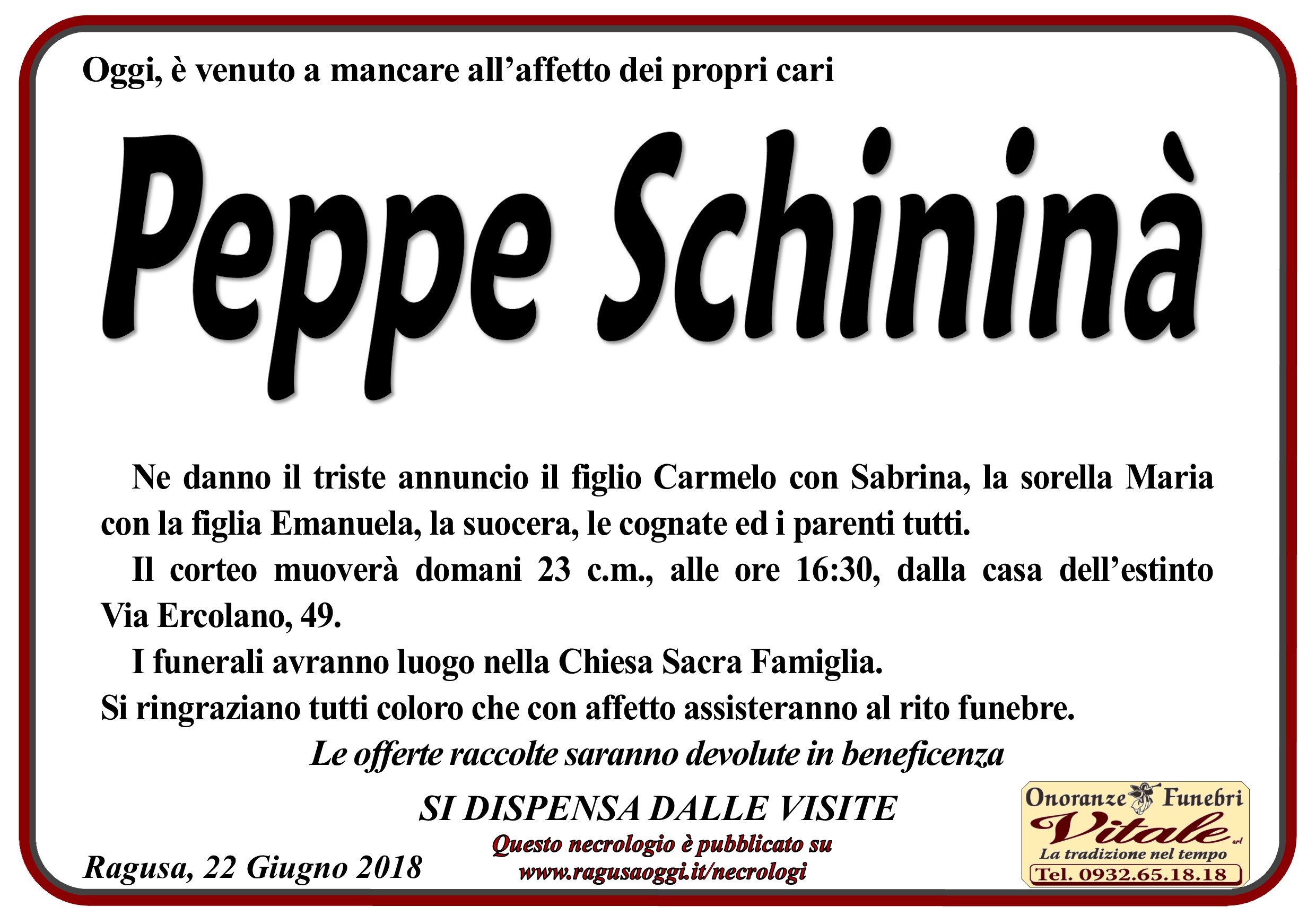 Necrologi: Giuseppe Schininà