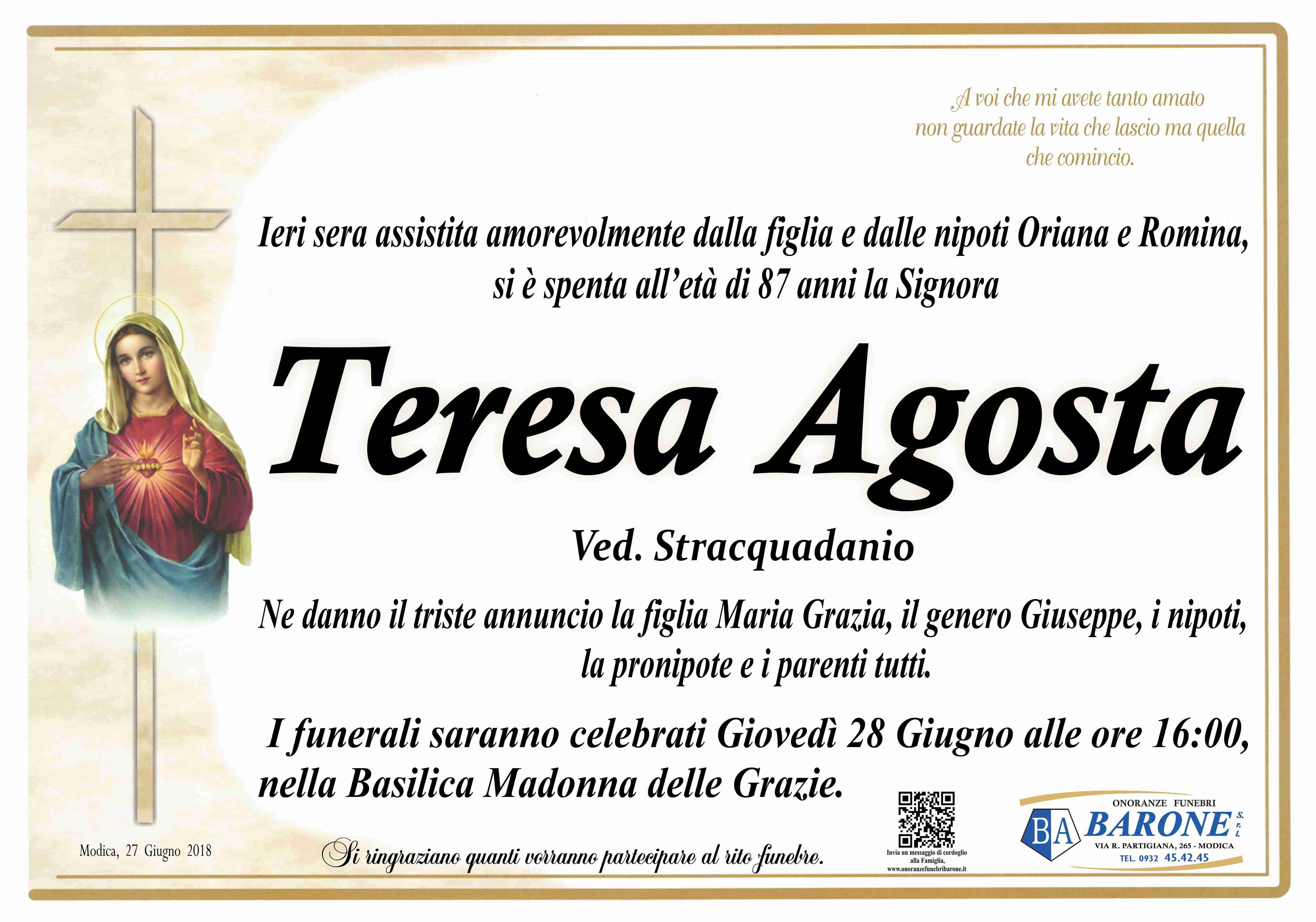Necrologi: Teresa Agosta